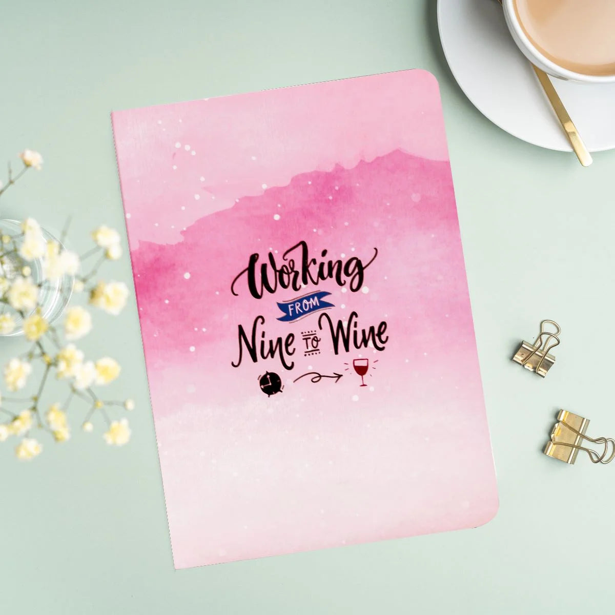 Nine to Wine Designer Notebook | A5 Size | Dotted Pages | 160 Pages | Hardbound Cover